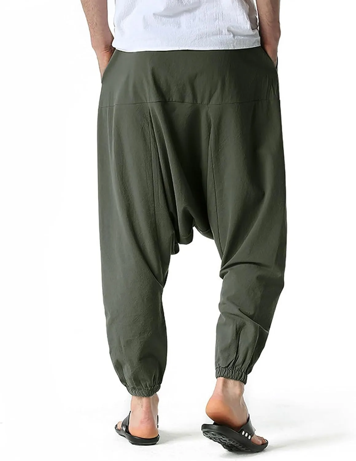 Mens Harem Pants Hip Hop Baggy Jogger Pants Vintage Hippie Drop Crotch Trousers Elastic Waist Comfy Casual Pants
