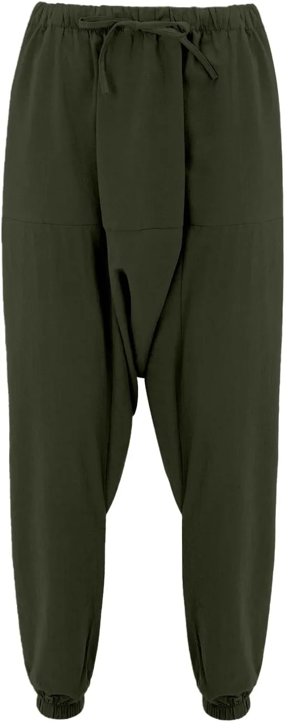 Mens Harem Pants Hip Hop Baggy Jogger Pants Vintage Hippie Drop Crotch Trousers Elastic Waist Comfy Casual Pants