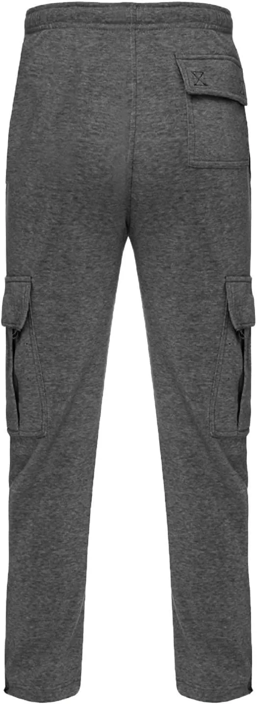 Mens Heavyweight Fleece Cargo Sweatpants Baggy Stretch Drawstring Elastic Waist Athletic Jogger Sweat Pant with Pockets