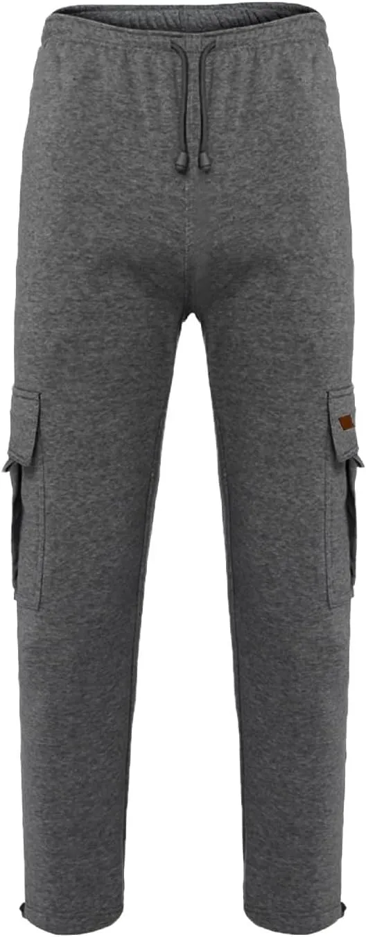 Mens Heavyweight Fleece Cargo Sweatpants Baggy Stretch Drawstring Elastic Waist Athletic Jogger Sweat Pant with Pockets