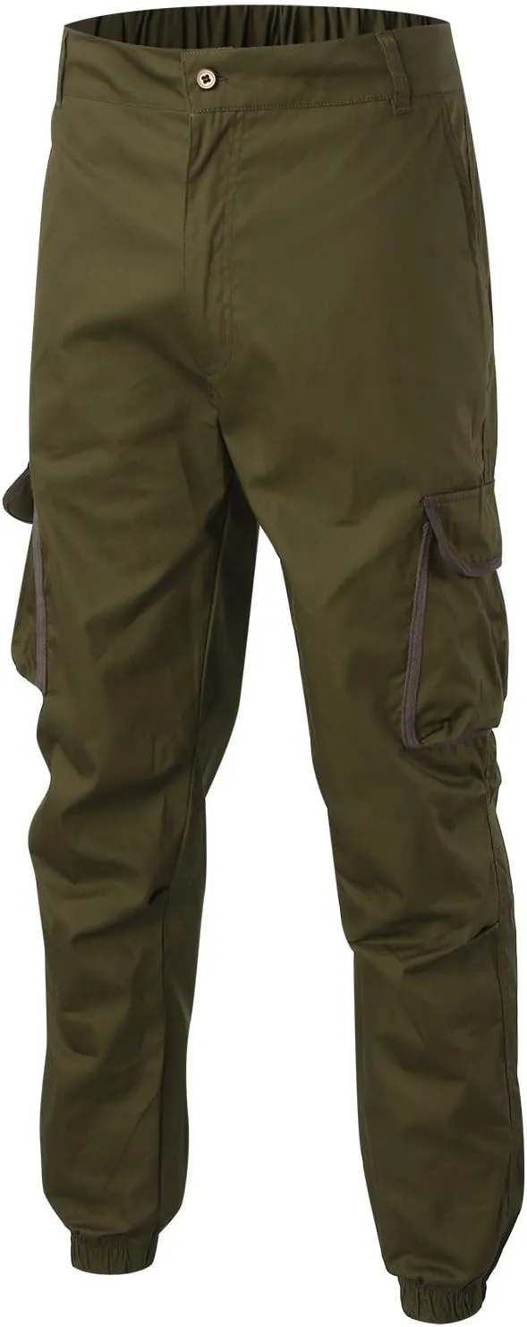 Men's Hiking Cargo Pants Slim Fit Stretch Lightweight Casual Joggers Drawstring Elastic Waist Workout Pants with Pockets
