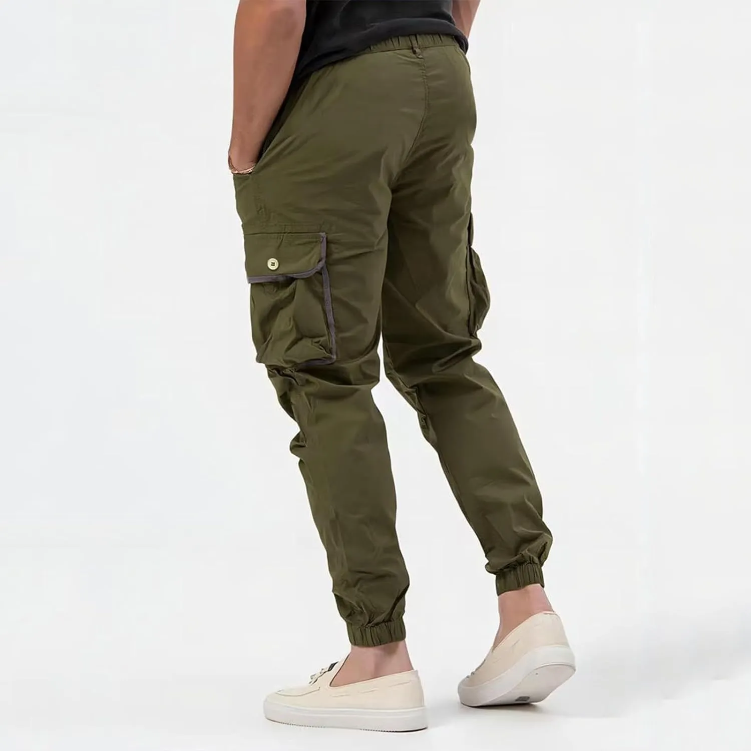 Men's Hiking Cargo Pants Slim Fit Stretch Lightweight Casual Joggers Drawstring Elastic Waist Workout Pants with Pockets