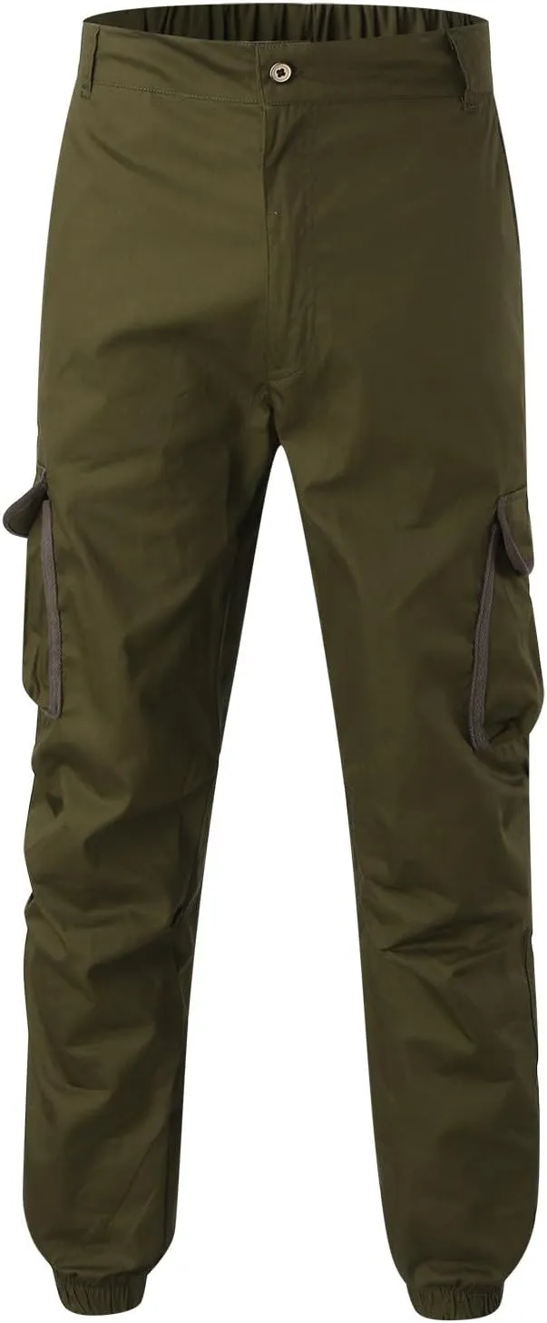 Men's Hiking Cargo Pants Slim Fit Stretch Lightweight Casual Joggers Drawstring Elastic Waist Workout Pants with Pockets