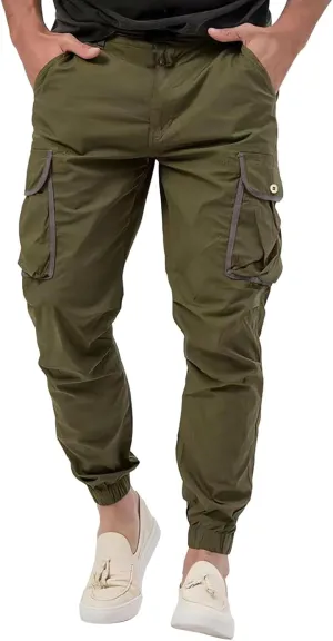 Men's Hiking Cargo Pants Slim Fit Stretch Lightweight Casual Joggers Drawstring Elastic Waist Workout Pants with Pockets