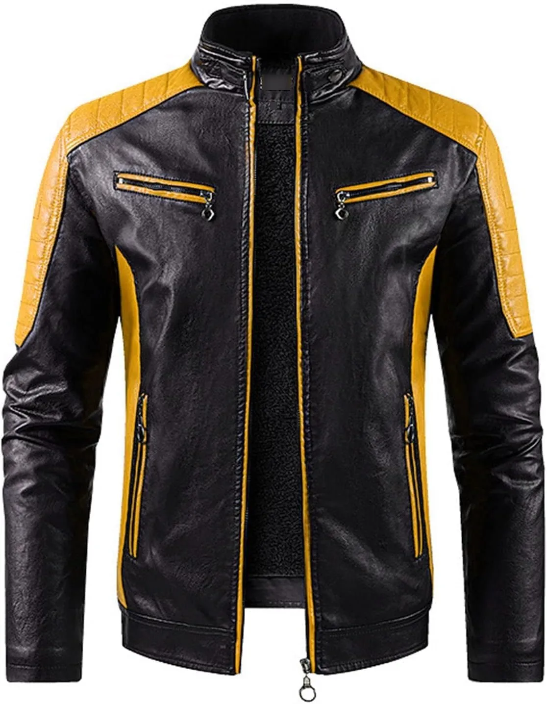 Mens Jacket Motorcycle Vintage Pu Stand Collar Coats Faux Leather Jackets Bomber Fashion Slim Fit Jacket Coat