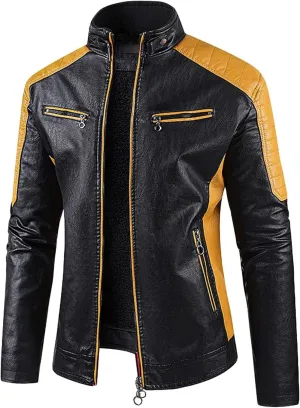 Mens Jacket Motorcycle Vintage Pu Stand Collar Coats Faux Leather Jackets Bomber Fashion Slim Fit Jacket Coat