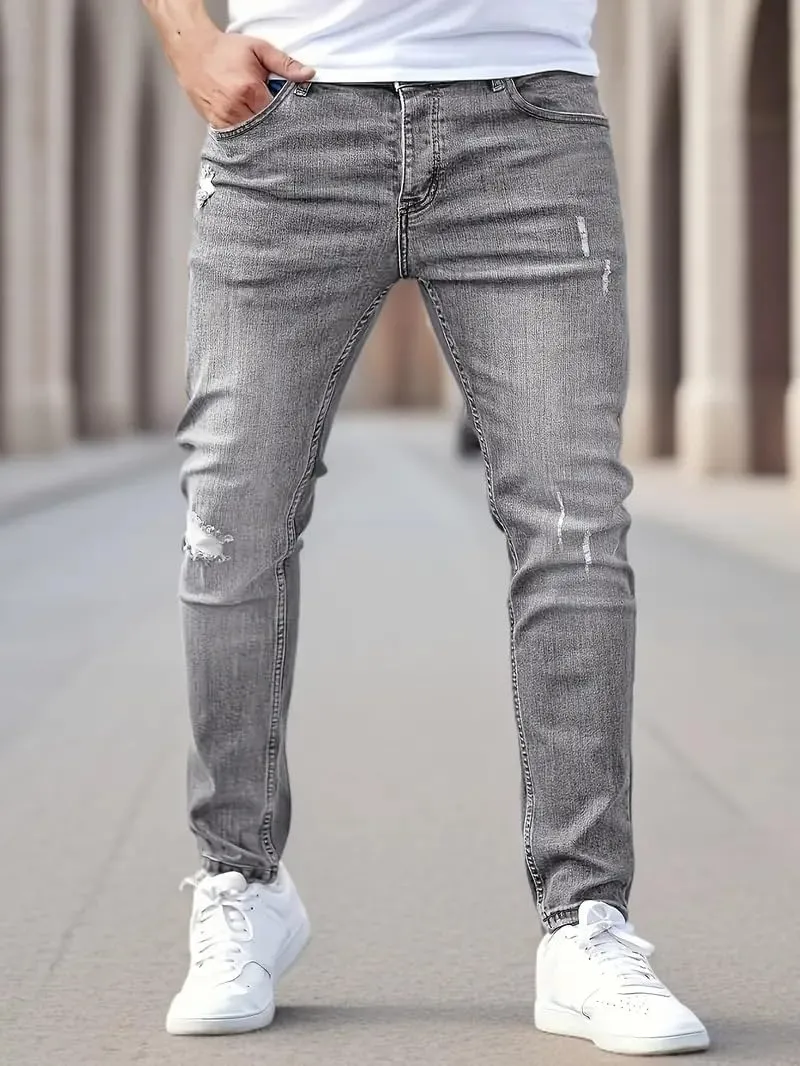 Mens Jeans Casual Slim Fit Skinny Denim Washed Stretch Tapered Jean Pants Trousers Fashion Clothing for Boyfriend Gift
