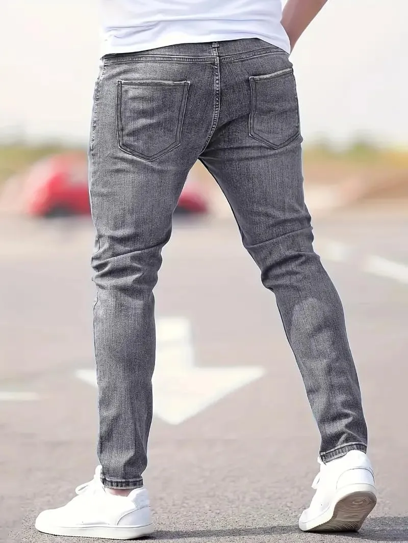 Mens Jeans Casual Slim Fit Skinny Denim Washed Stretch Tapered Jean Pants Trousers Fashion Clothing for Boyfriend Gift