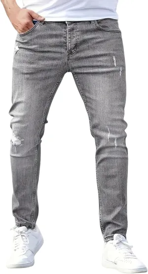 Mens Jeans Casual Slim Fit Skinny Denim Washed Stretch Tapered Jean Pants Trousers Fashion Clothing for Boyfriend Gift