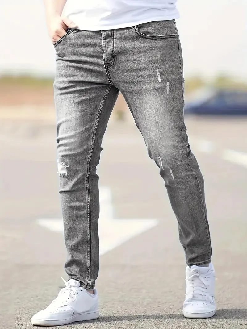 Mens Jeans Casual Slim Fit Skinny Denim Washed Stretch Tapered Jean Pants Trousers Fashion Clothing for Boyfriend Gift