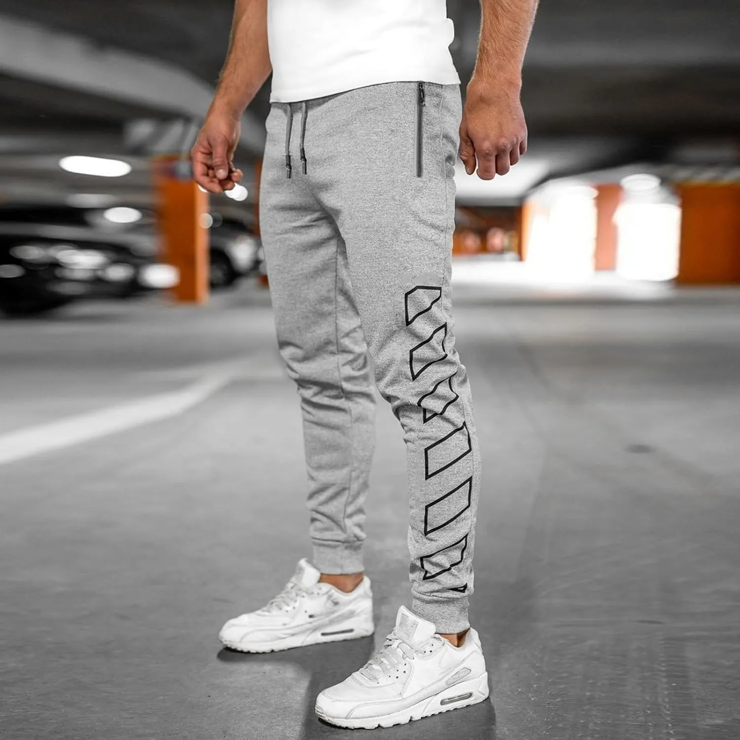 Men's Joggers Drawstring Sweatpants with Zipper Pockets Slim Fit Pants Athletic Trousers Workout Pants for Men