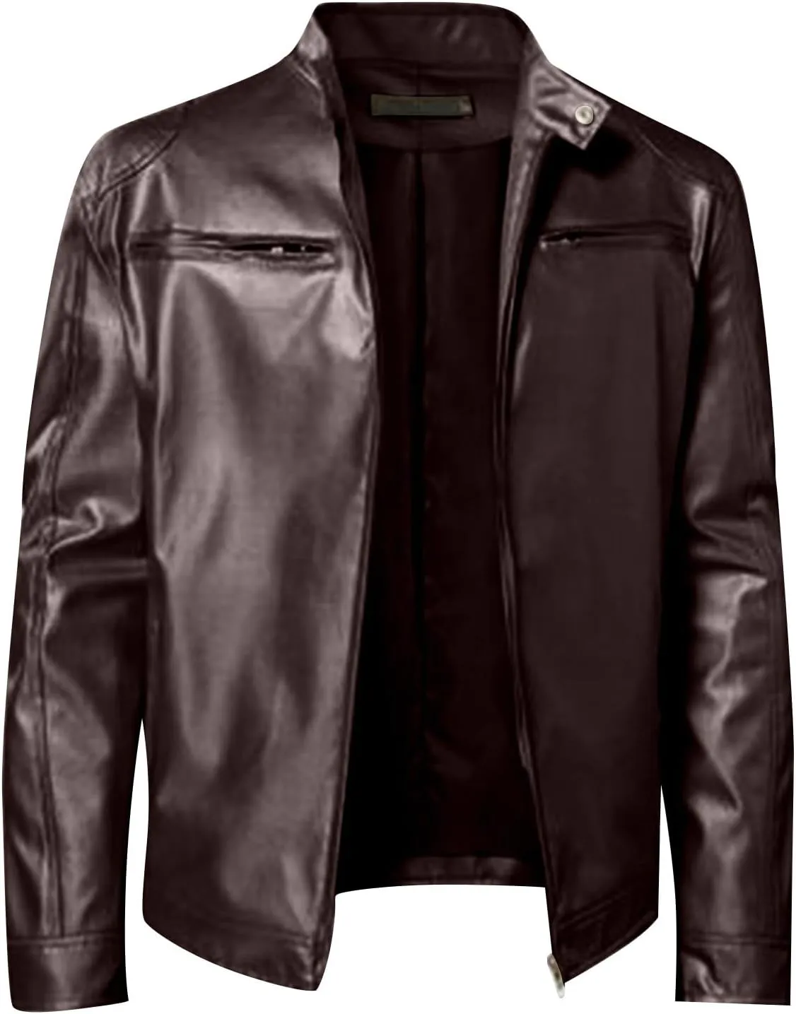 Men'S Leather Jacket Fashion Men Autumn Winter Warm Casual Leather Zipper Long Sleeve Jacket Coat
