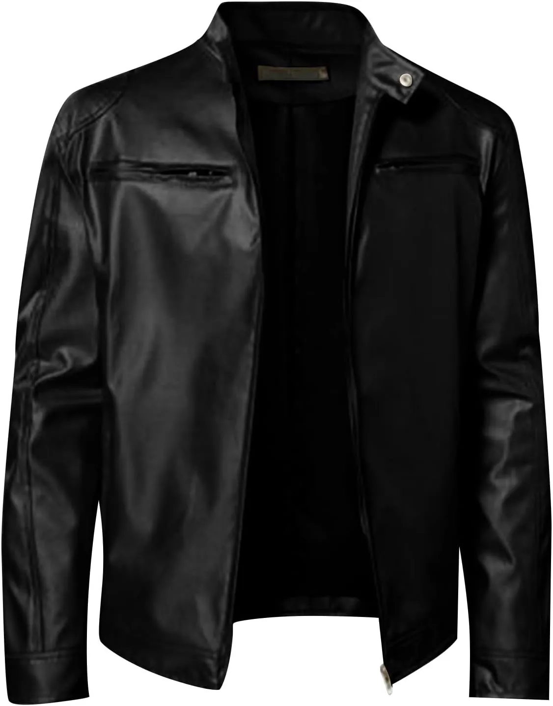 Men'S Leather Jacket Fashion Men Autumn Winter Warm Casual Leather Zipper Long Sleeve Jacket Coat