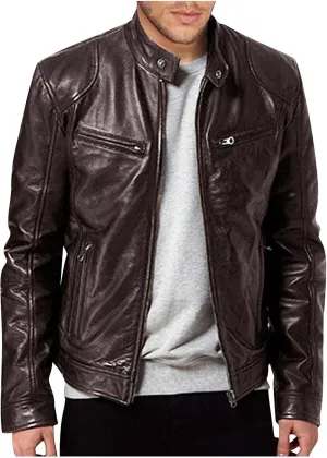 Men'S Leather Jacket Fashion Men Autumn Winter Warm Casual Leather Zipper Long Sleeve Jacket Coat