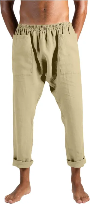 Mens Linen Pants Casual Loose Fit Drawstring Sweatpants Lightweight Elastic Waist Fashion Trousers with Pockets