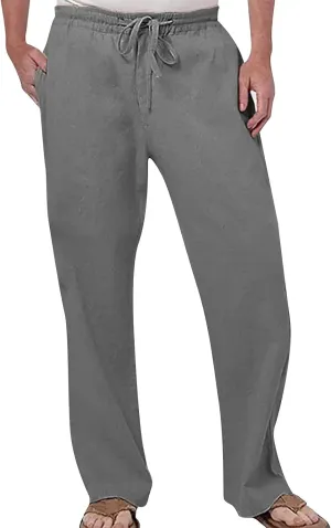 Men's Linen Pants Wide Straight Leg Joggers Regular Fit Pants Outdoor Hiking Trousers Summer Beach Yoga Pant