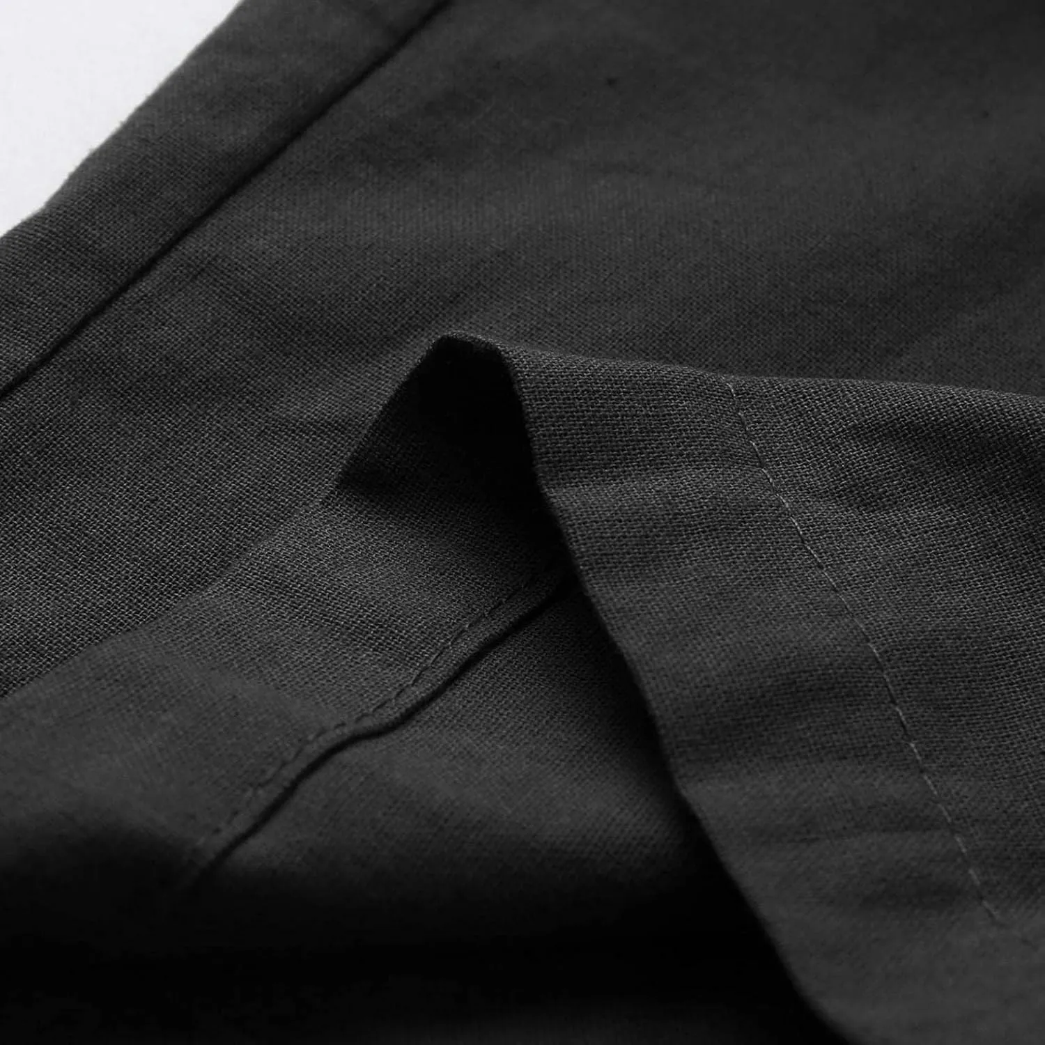 Mens Linen Straight Pants Drawstring Straight Elastic Waist Lightweight Casual Loose Pants Stretch Jogger Trousers