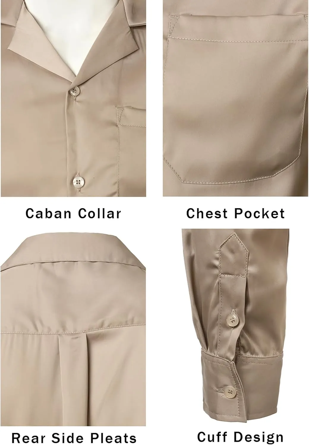 Mens Luxury Satin Silk Dress Shirts Wrinkle Free Casual Button Down Long Sleeve Shirt Prom Wedding Shirt