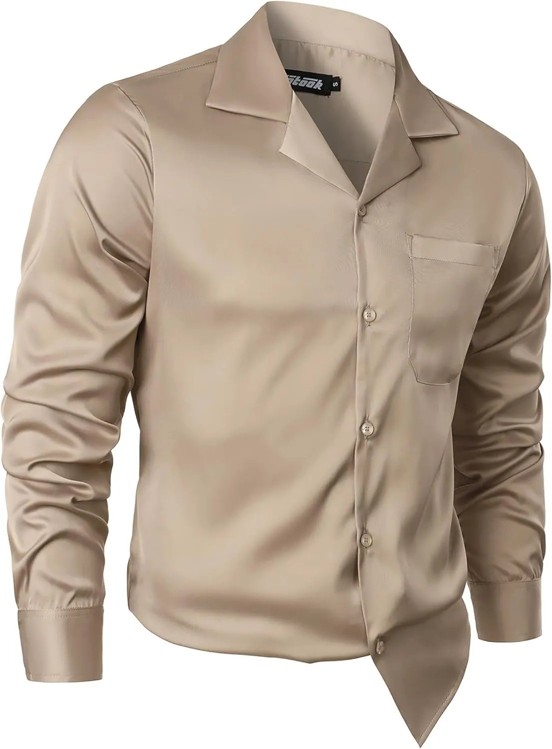 Mens Luxury Satin Silk Dress Shirts Wrinkle Free Casual Button Down Long Sleeve Shirt Prom Wedding Shirt