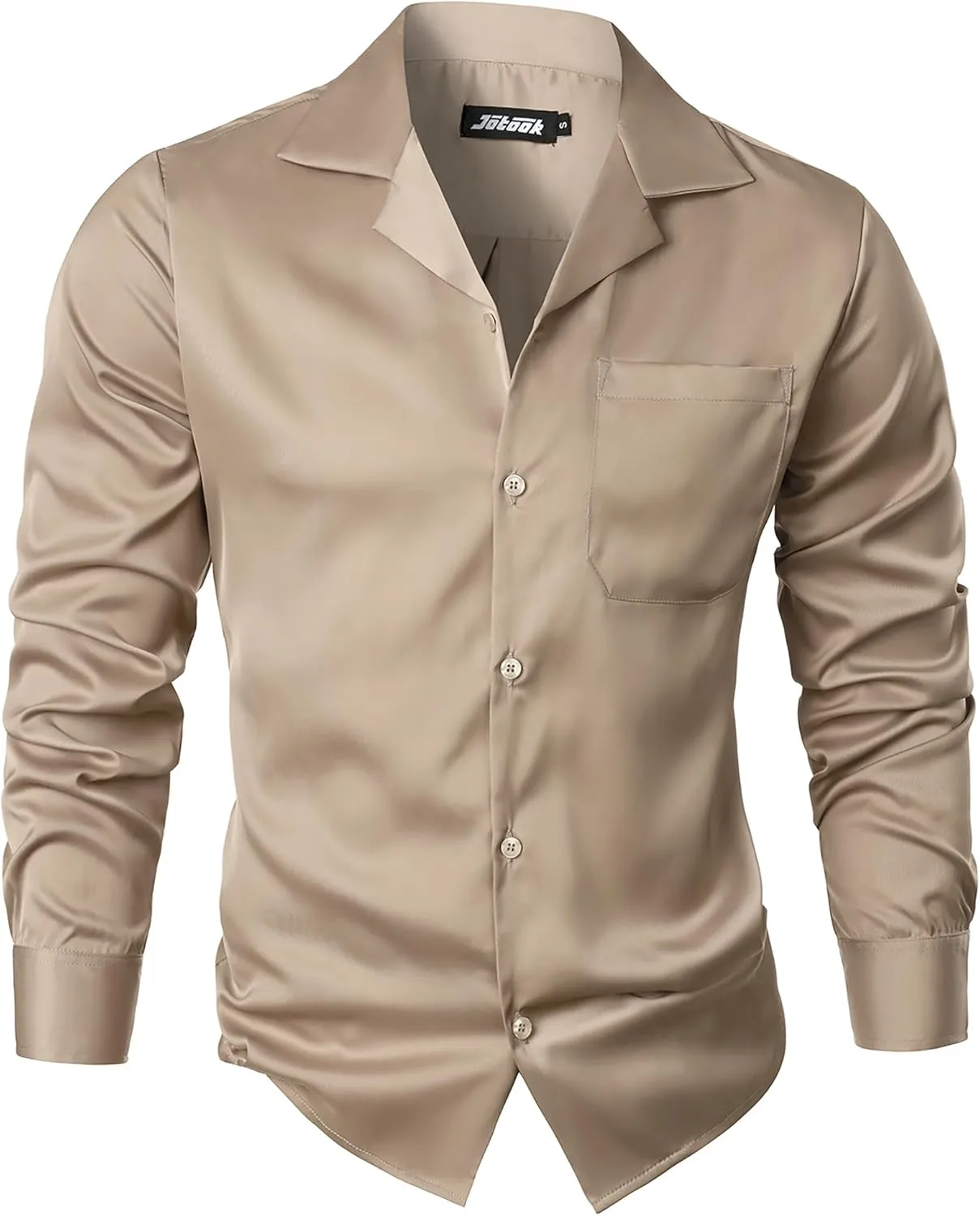 Mens Luxury Satin Silk Dress Shirts Wrinkle Free Casual Button Down Long Sleeve Shirt Prom Wedding Shirt