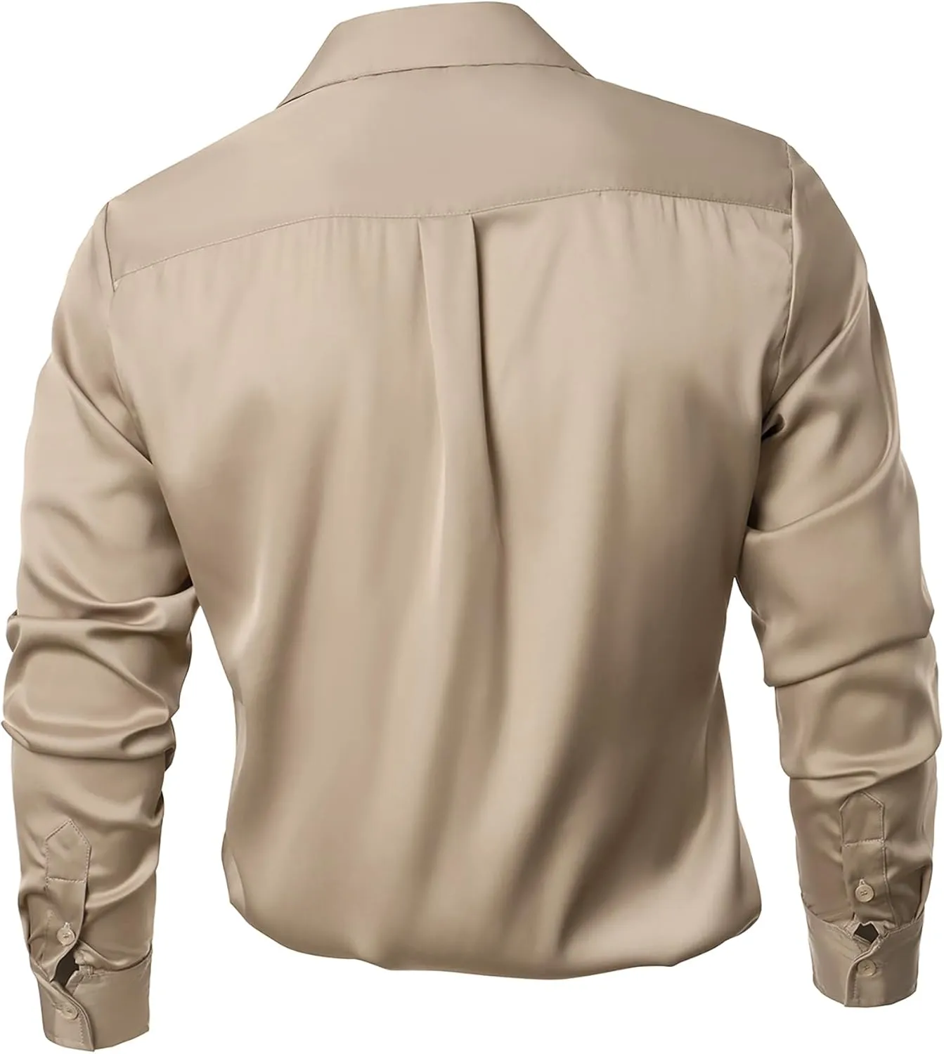 Mens Luxury Satin Silk Dress Shirts Wrinkle Free Casual Button Down Long Sleeve Shirt Prom Wedding Shirt