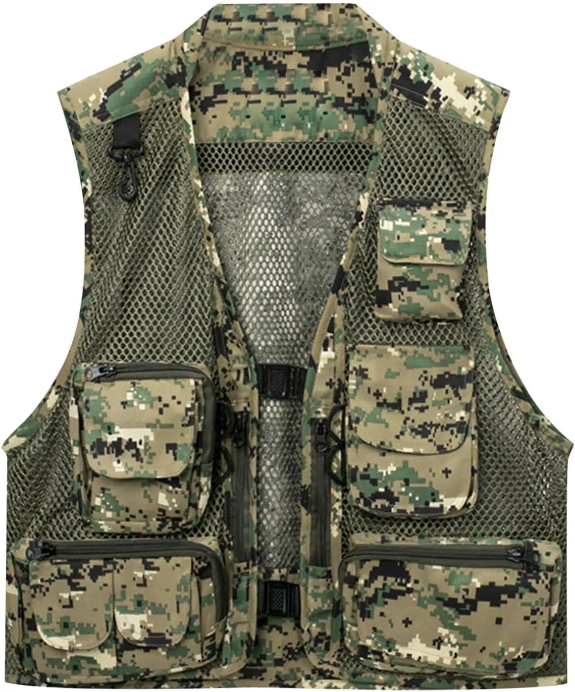 Men's Mesh Breathable Fishing Vest Camouflage Utility Safari Travel Vest Multi Pockets Outdoor Summer Work Cargo Vest