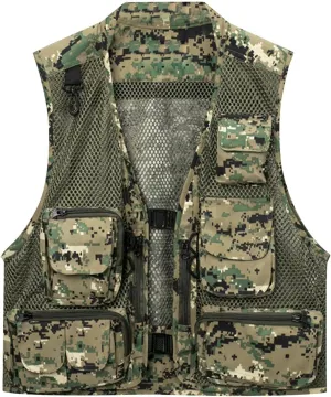 Men's Mesh Breathable Fishing Vest Camouflage Utility Safari Travel Vest Multi Pockets Outdoor Summer Work Cargo Vest