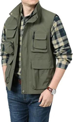 Men's Outdoor Work Vest Big and Tall Multi-Pocket Twill Utility Vest Jacket Lightweight Cargo Safari Fishing Vests