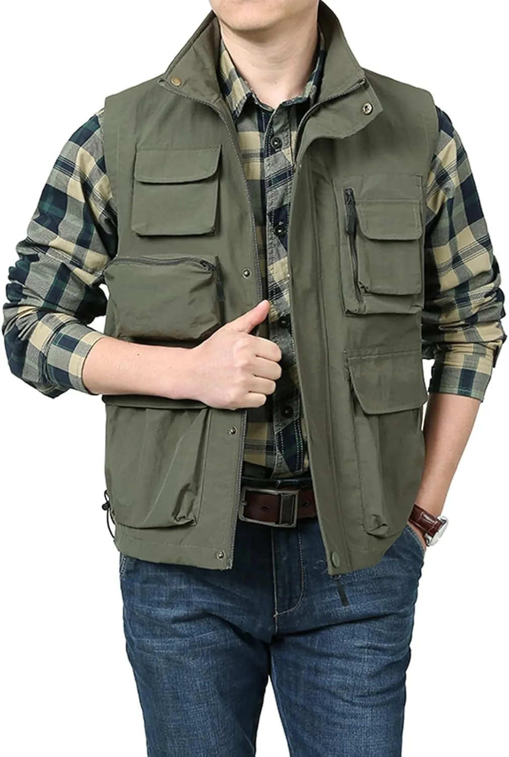 Men's Outdoor Work Vest Big and Tall Multi-Pocket Twill Utility Vest Jacket Lightweight Cargo Safari Fishing Vests