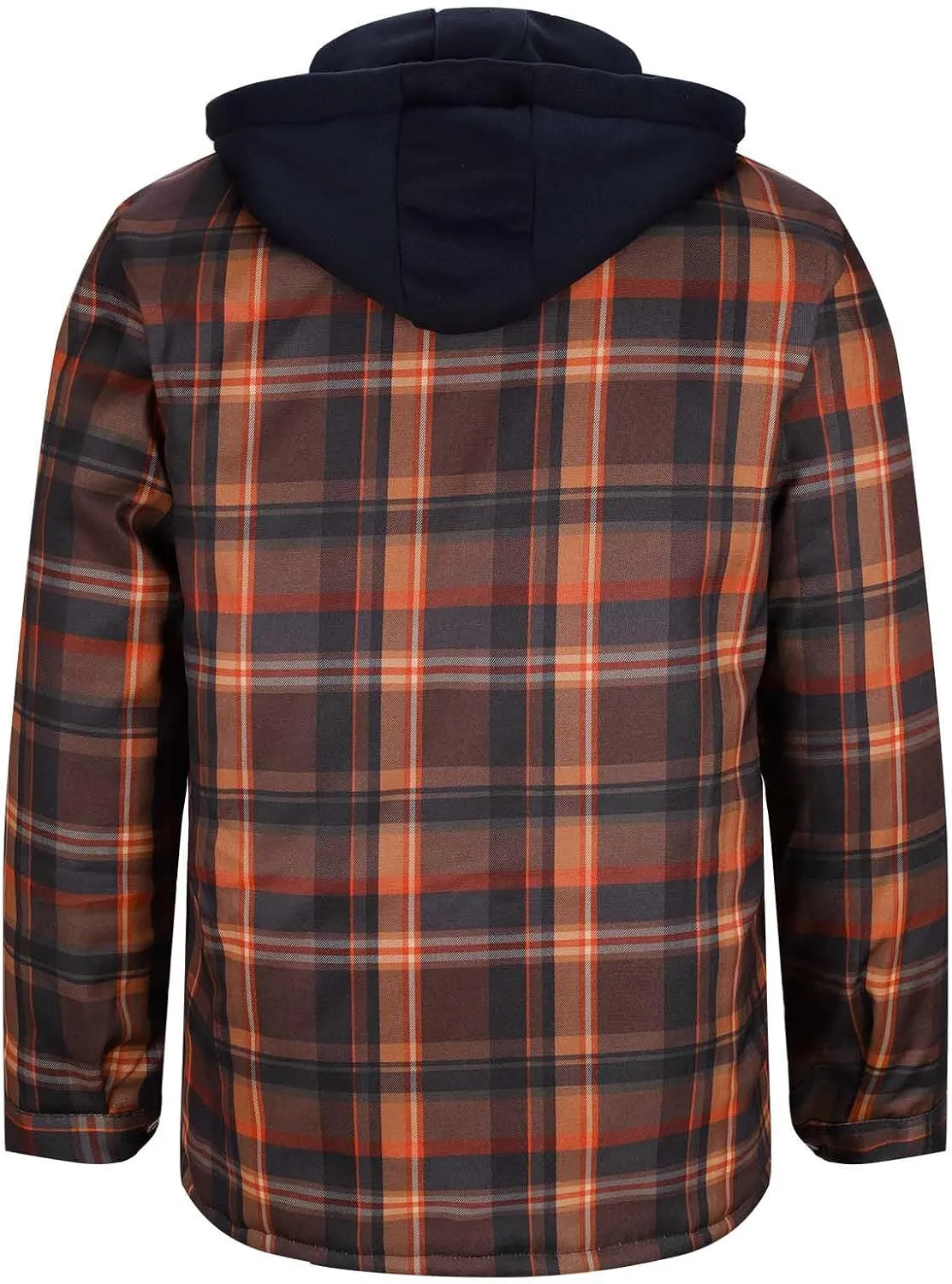Mens Plaid Jacket with Hood Men's Flannel Shirt Warm Quilted Lined Hooded Long Sleeve Jackets S-5XL