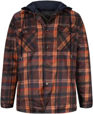 Mens Plaid Jacket with Hood Men's Flannel Shirt Warm Quilted Lined Hooded Long Sleeve Jackets S-5XL
