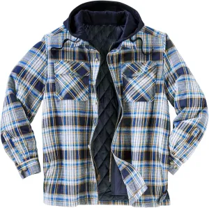 Mens Plaid Jacket with Hood Men's Flannel Shirt Warm Quilted Lined Hooded Long Sleeve Jackets S-5XL