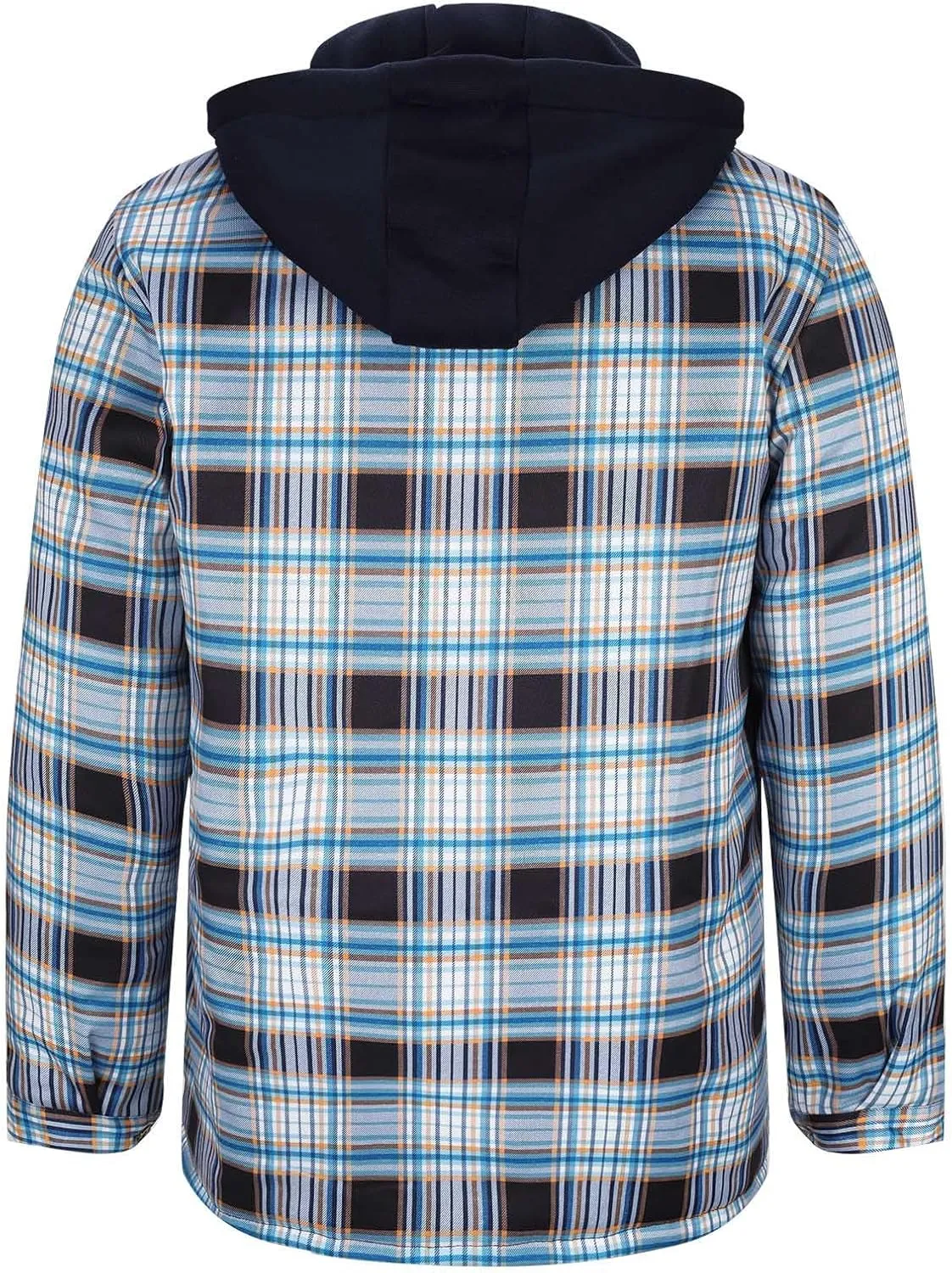 Mens Plaid Jacket with Hood Men's Flannel Shirt Warm Quilted Lined Hooded Long Sleeve Jackets S-5XL