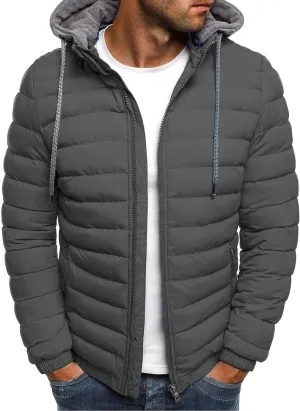 Mens Puffer Jacket Winter Warm Hooded Quilted Down Jacket Outerwear Lightweight Zip Up Insulated Padded Coat