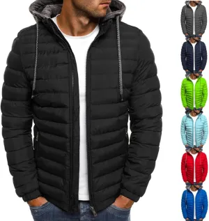 Mens Puffer Jacket Winter Warm Hooded Quilted Down Jacket Outerwear Lightweight Zip Up Insulated Padded Coat