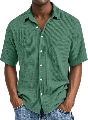 Mens Shirts, Casual Button Down Summer Tops Cozy Textured Shirts for Men Lightweight Vacation Beach Shirt
