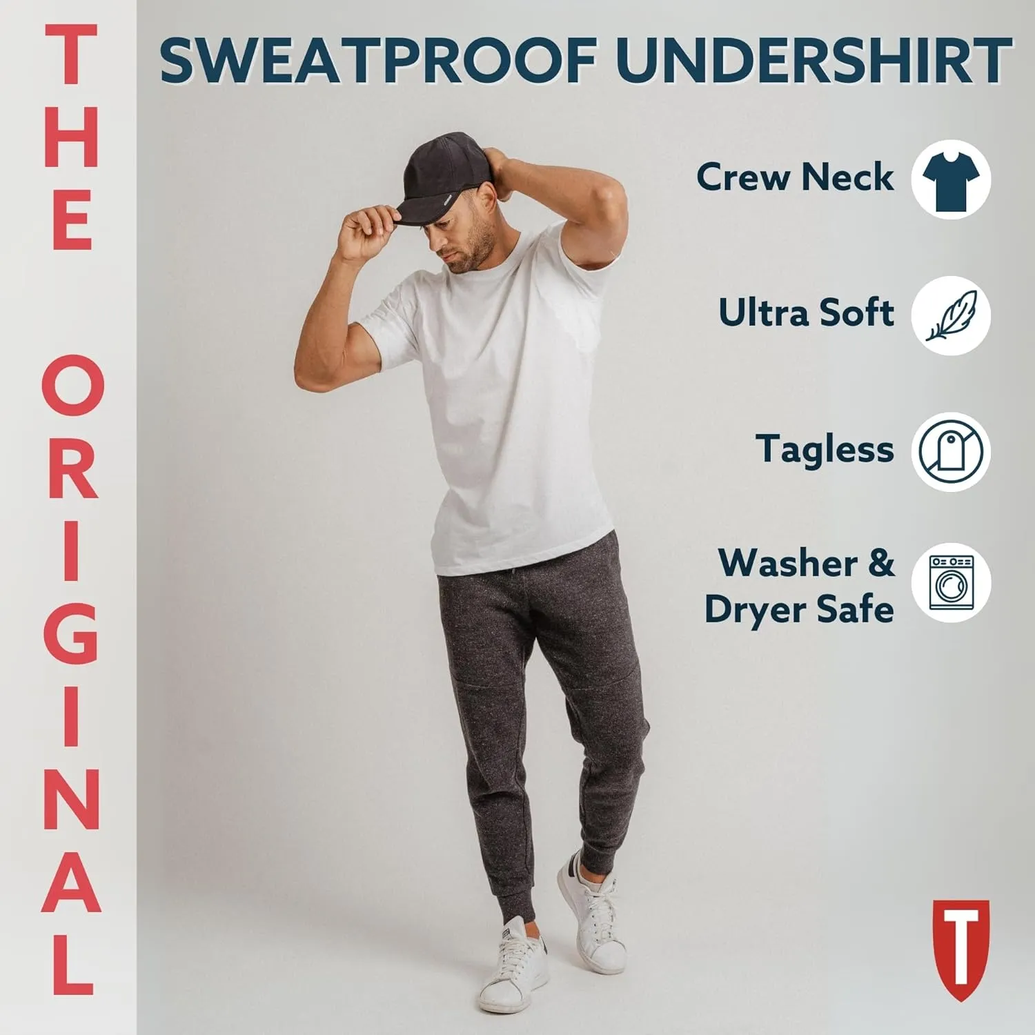 Men's Sweatproof Undershirt | Cotton Crew Neck | Original Fit | with Sweat Pads