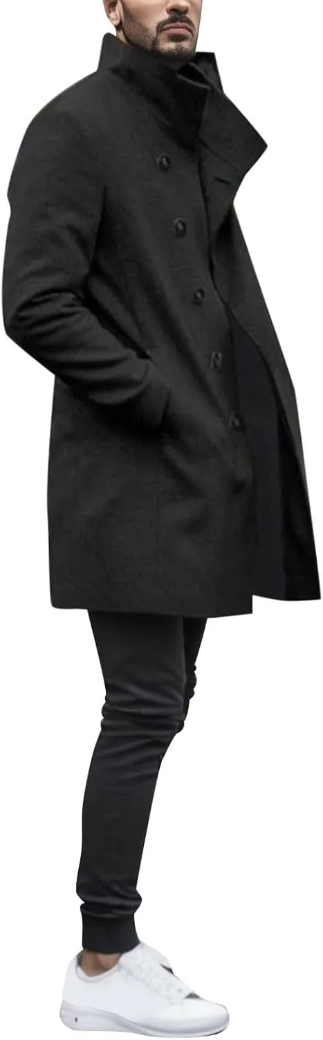Mens Trench Coat Plus Size 2023 Winter Warm Notched Lapel Single Breasted Blazers Long Peacoat Overcoat Stylish Suit Jackets
