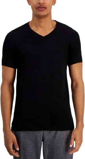 Men's V-Neck T-Shirts Pack of Four 100% Cotton, Regular Fit, Black Size Medium