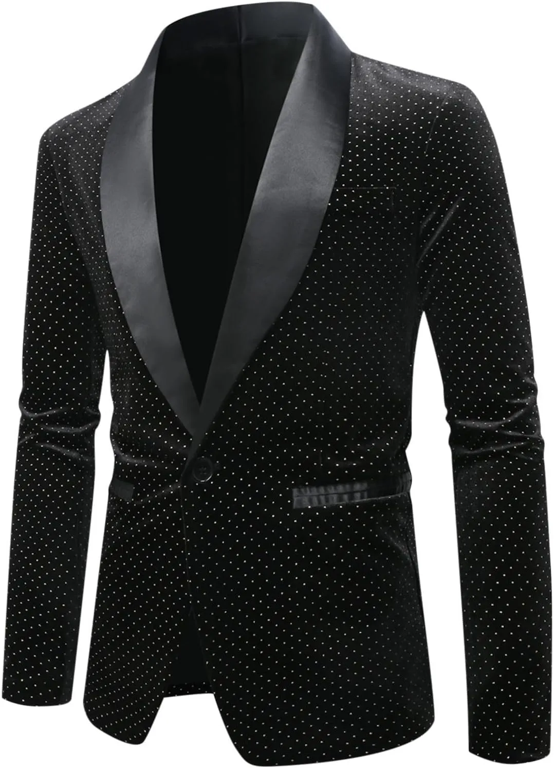 Men's Velvet Blazer Shawl Lapel One Button Suit Jacket Stylish Polka Dot Wedding Tuxedo for Dinner Prom Party Disco