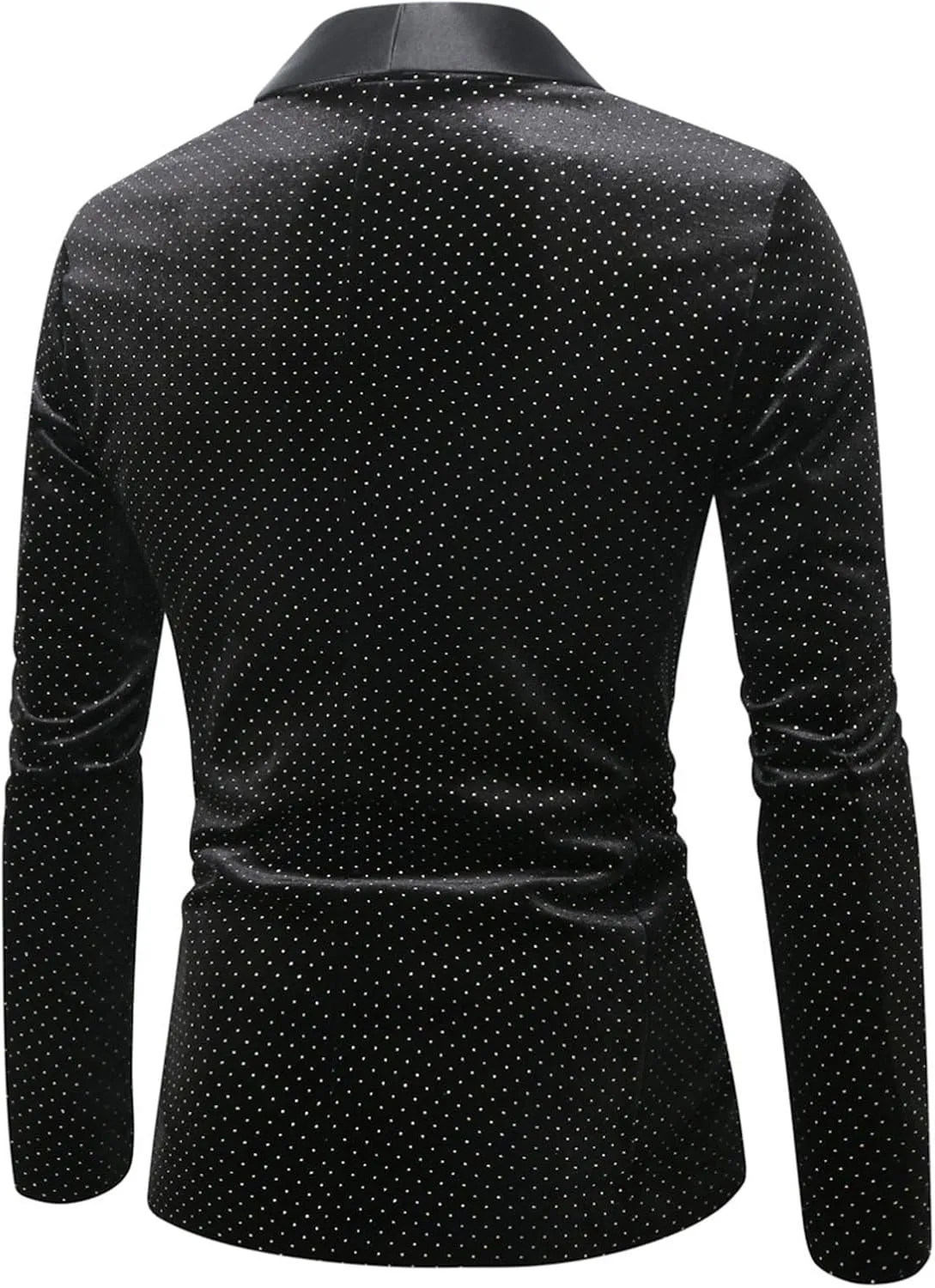 Men's Velvet Blazer Shawl Lapel One Button Suit Jacket Stylish Polka Dot Wedding Tuxedo for Dinner Prom Party Disco