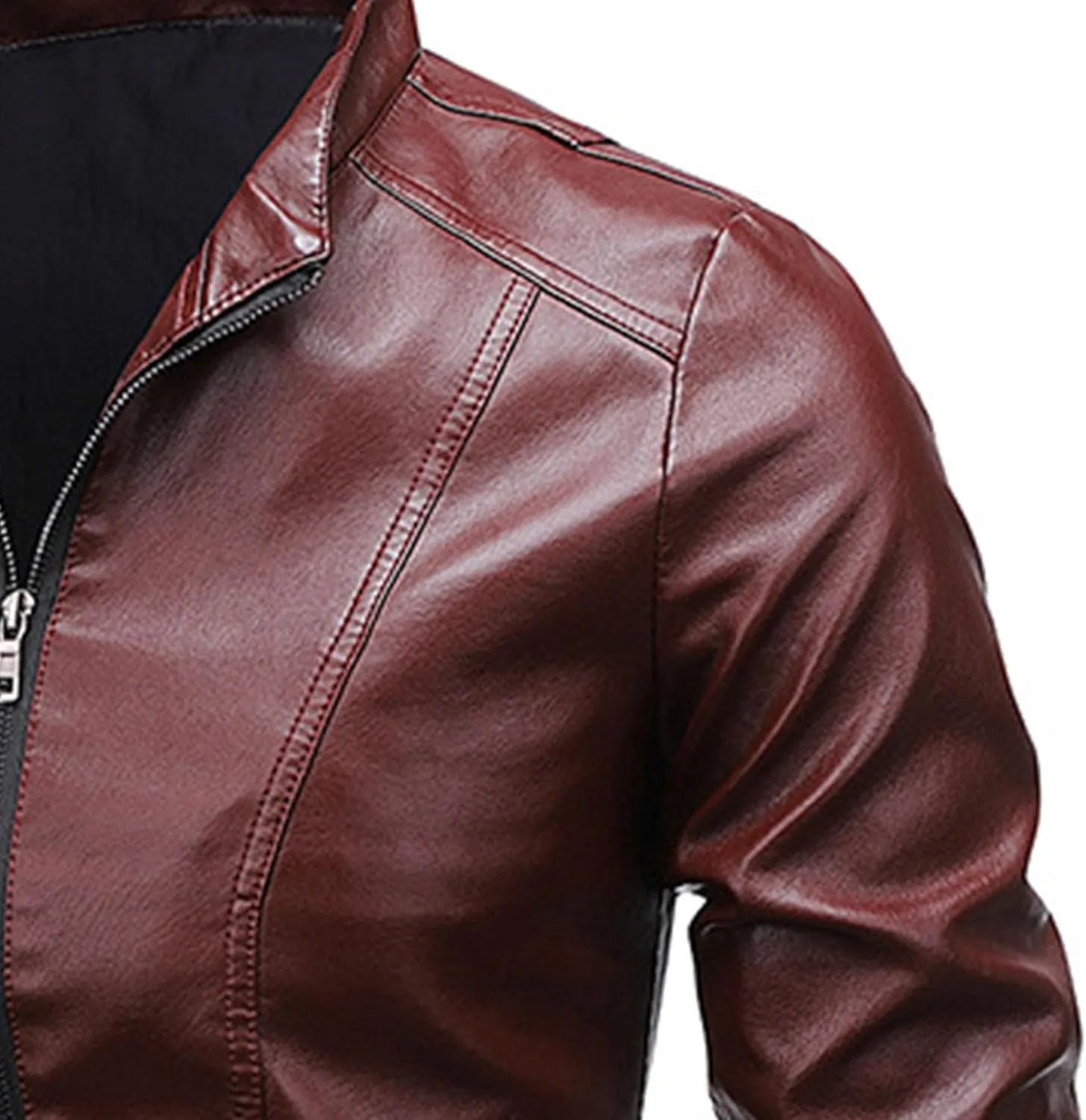 Men's Vintage Casual Leather Jackets Stand Collar Faux Leather Jacket Coat Lightweight Slim Fit Bomber Jacket