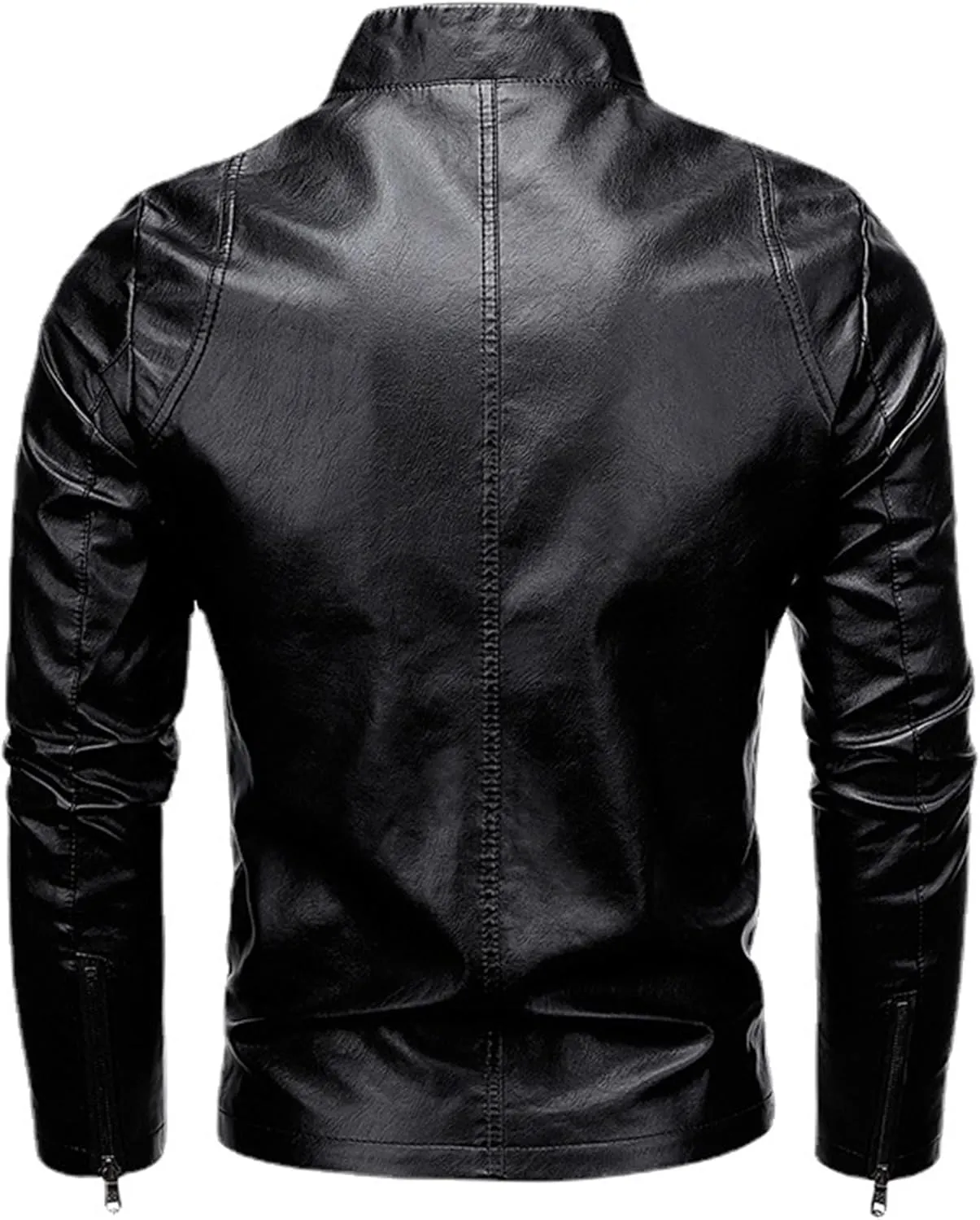Men's Vintage Casual Leather Jackets Stand Collar Faux Leather Jacket Coat Lightweight Slim Fit Bomber Jacket
