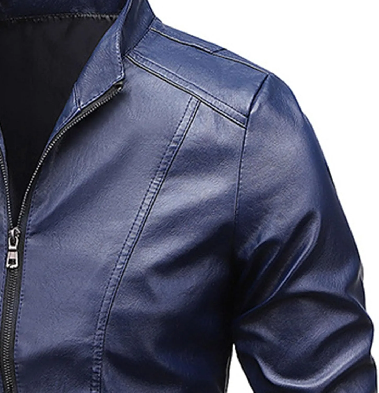 Men's Vintage Casual Leather Jackets Stand Collar Faux Leather Jacket Coat Lightweight Slim Fit Bomber Jacket