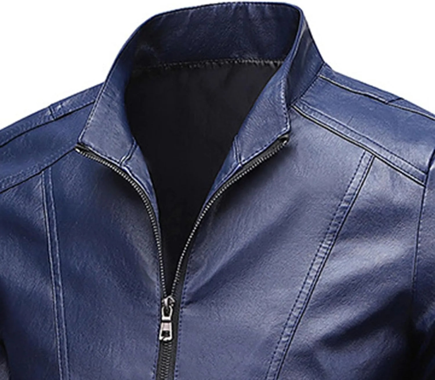 Men's Vintage Casual Leather Jackets Stand Collar Faux Leather Jacket Coat Lightweight Slim Fit Bomber Jacket