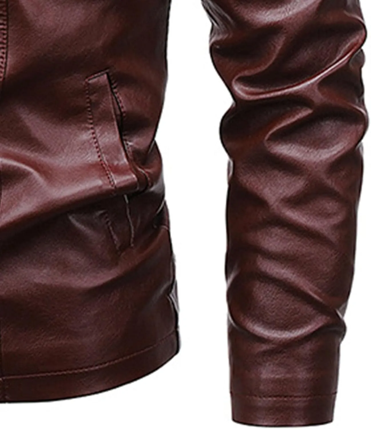 Men's Vintage Casual Leather Jackets Stand Collar Faux Leather Jacket Coat Lightweight Slim Fit Bomber Jacket