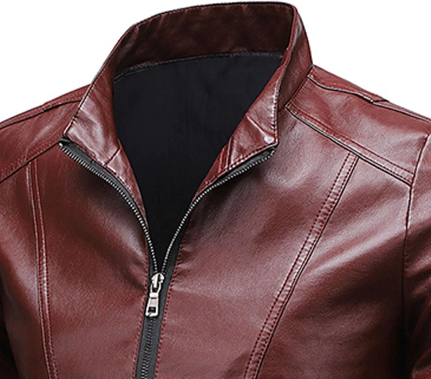 Men's Vintage Casual Leather Jackets Stand Collar Faux Leather Jacket Coat Lightweight Slim Fit Bomber Jacket