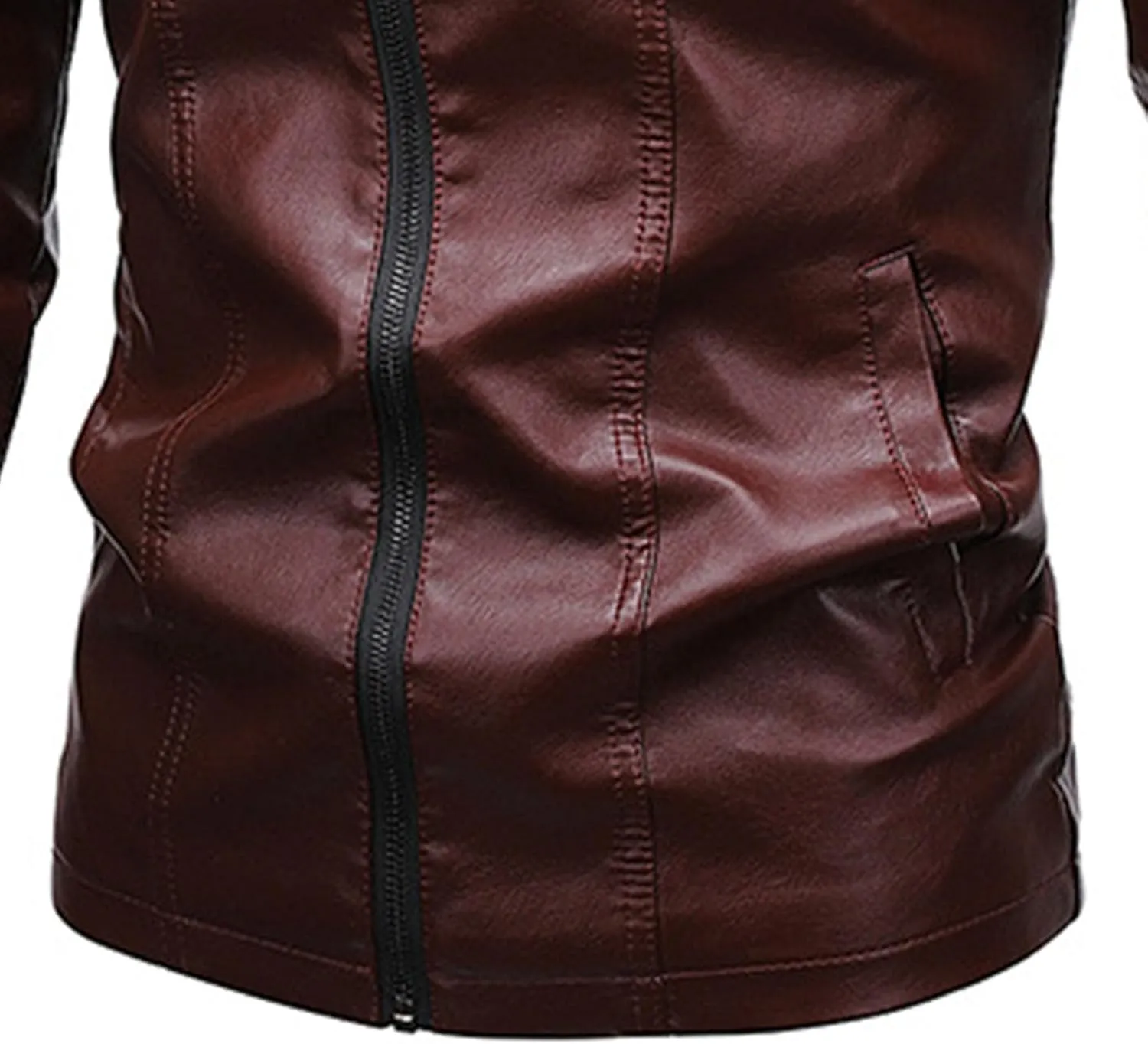Men's Vintage Casual Leather Jackets Stand Collar Faux Leather Jacket Coat Lightweight Slim Fit Bomber Jacket