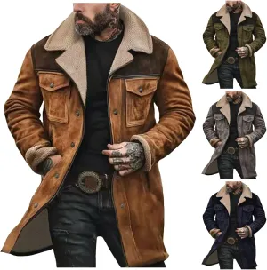 Men's Vintage Suede Jacket Plush Collar Coats Faux Leather Jacket Men Zip Up Motorcycle Jacket Coats Retro Tops