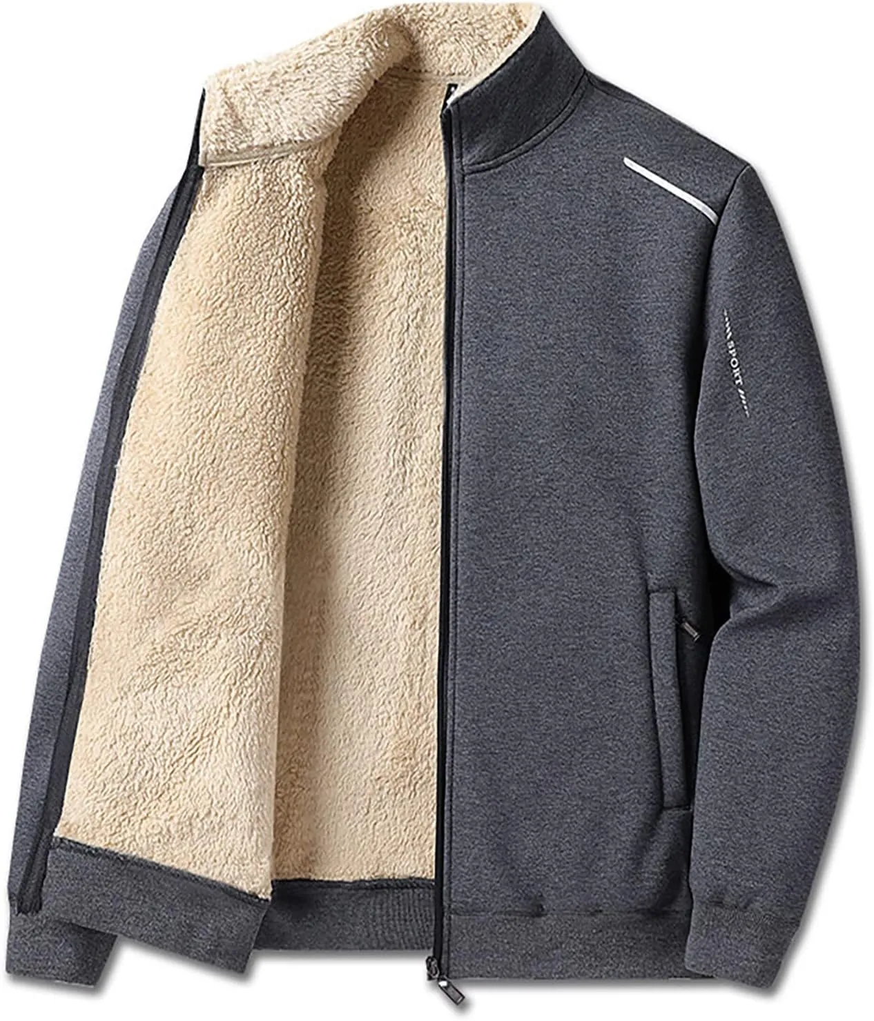 Men's Winter Fleece Warm Sherpa Lined Shirt Jacket for Men Thick Full-Zip Faux Leather Overcoat Jacket with Pockets